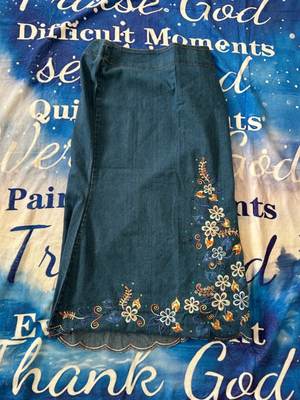 Big Star Dark Blue Skirt with Colorful Floral Embroidery